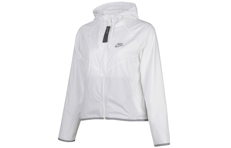 (WMNS) Nike Sportswear Windrunner Sports Splice Zipper With Cap Waterproof Jacket White BV3940-100
