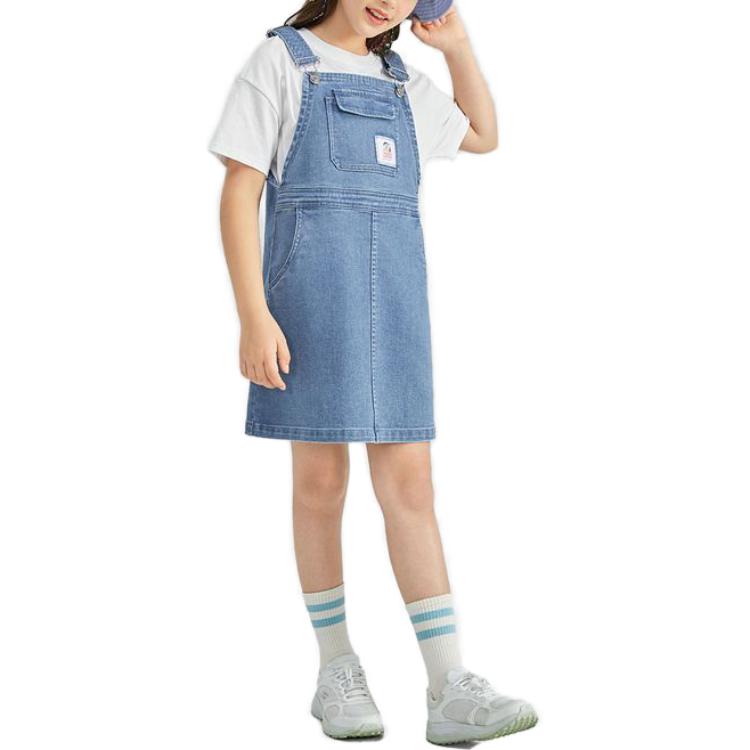 (GS) Skechers Solid Color Denim Overall Fitted Sleeveless Dress 'Blue' L223G110
