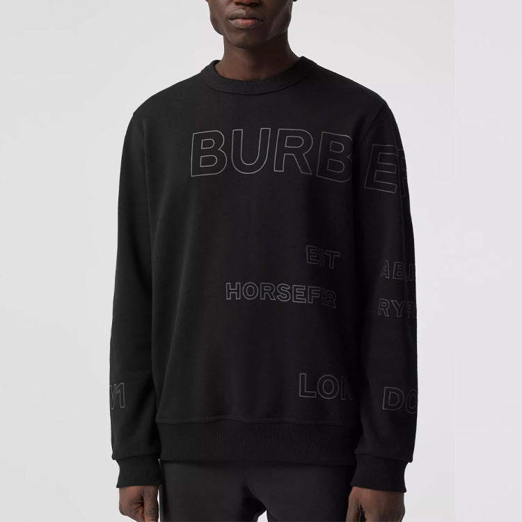 Burberry Horseferry Print Cotton Round Neck Sports Pullover Sweater For Men Black 80375531