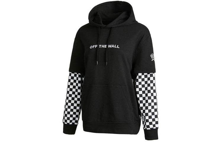 (WMNS) Vans Logo Embroidered Checkerboard Print Hoodies 'Black White' VN0A4UTNBLK