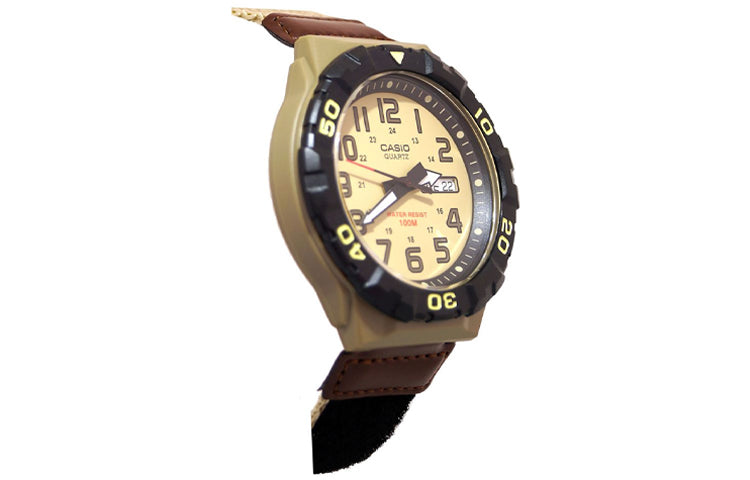 Men's CASIO Waterproof Quartz Luminous Dial 28.4mm Nylon Strap Watch Mens Khaki Analog MRW-210HB-5BVCF