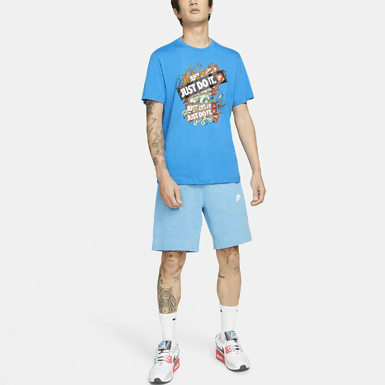 Nike Just Doit Casual Sports Alphabet Printing Short Sleeve Blue DD1263-435