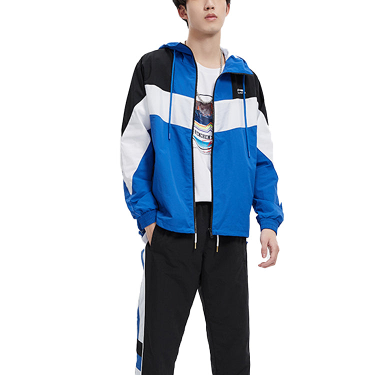 Li-Ning Colorblock hooded Drawstring Loose Jacket Blue AFDQ045-2