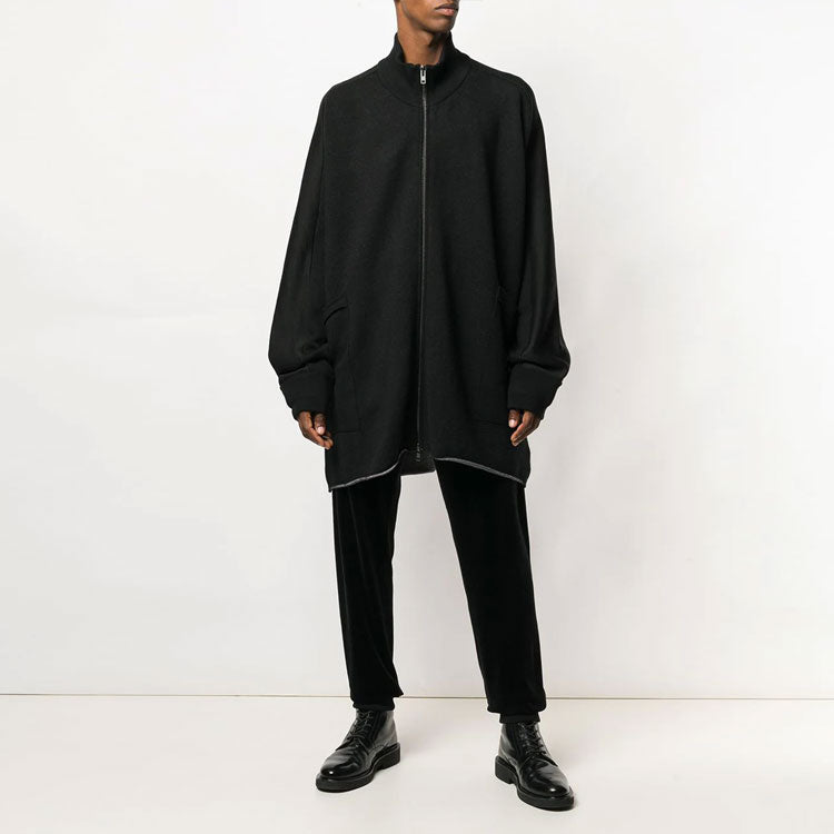 Men's Y-3 Back Logo Printing mid-length Zipper Jacket Black DQ0706