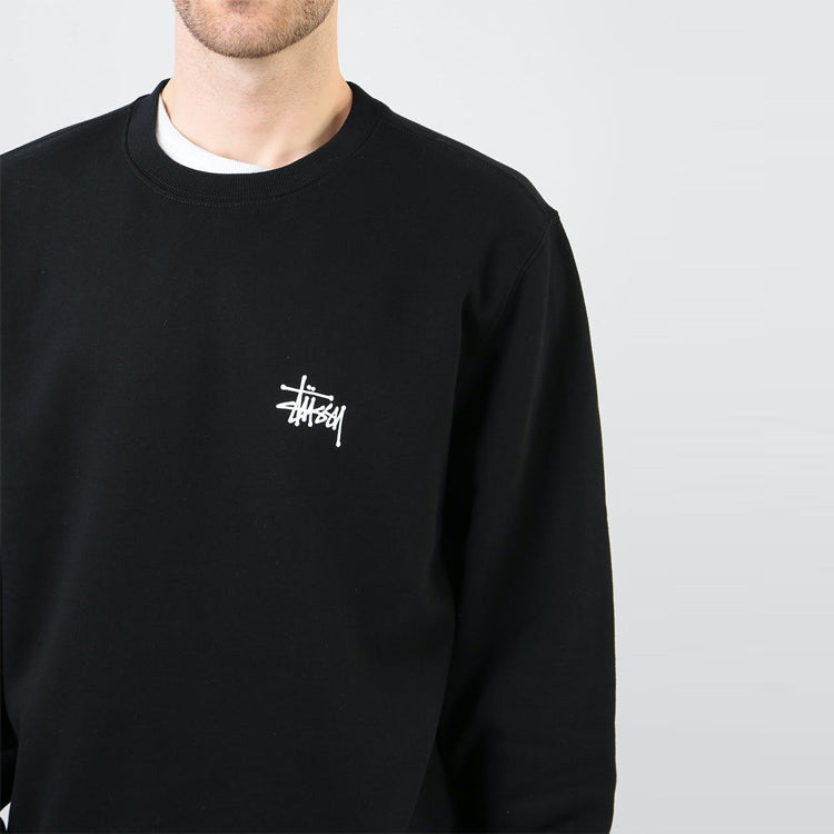 Men's Stussy Basic Back Large logo Round Neck Black 1914464BLAC
