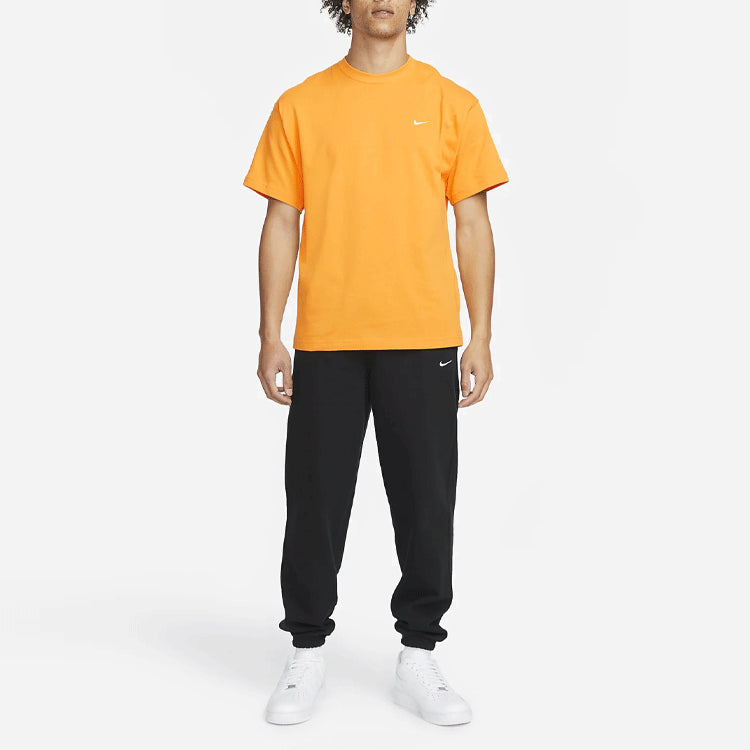 Men's Nike Solo Swoosh Small Label Logo Solid Color Sports Round Neck Short Sleeve Gold Orange T-Shirt CV0559-886