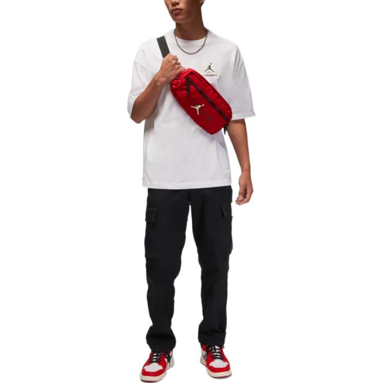 Men's Air Jordan Flight Essentials Solid Color Logo Label Loose Pullover Round Neck Half Sleeve White T-Shirt DZ7314-100