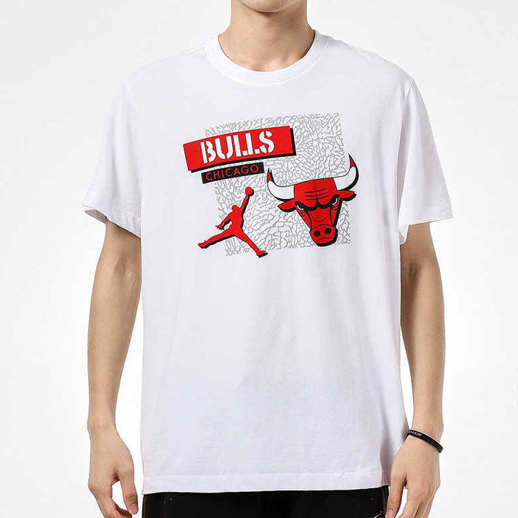 Men's Air Jordan Chicago Bulls Basketball Sports Printing Round Neck Short Sleeve White T-Shirt DA6611-100