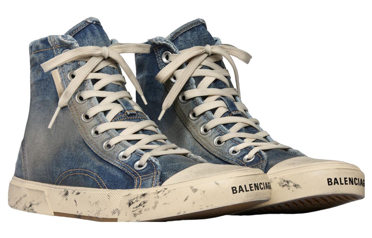 (WMNS) Balenciaga Paris High Top Sneakers 'Blue Destroyed Denim and Rubber' 688756W3RCL4090