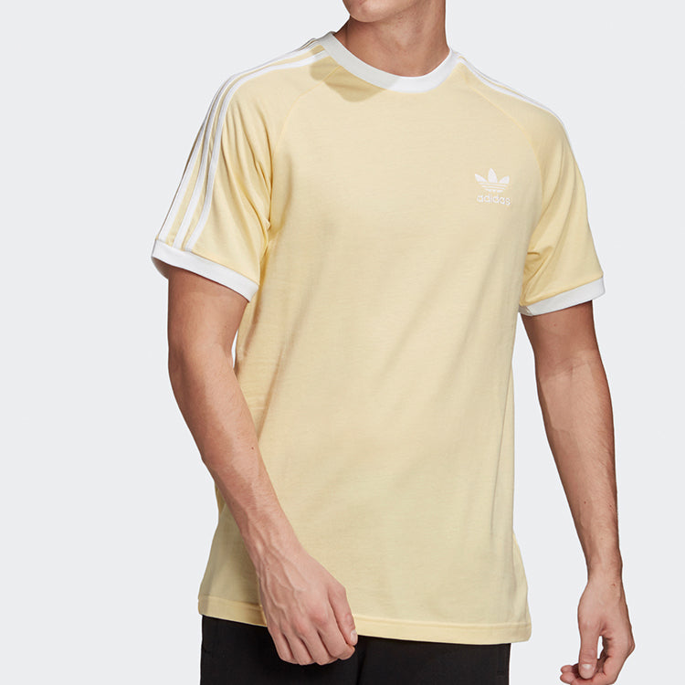 adidas originals 3-Stripes Tee Casual Round Neck Loose Logo Stripe Short Sleeve Yellow FM3777