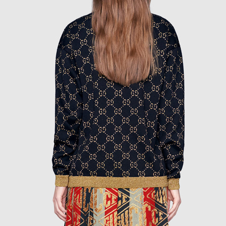 (WMNS) Gucci SS21 Cotton Gold Silver V Neck Cardigan Wool Sweater Blue 529193-X9W83-4921