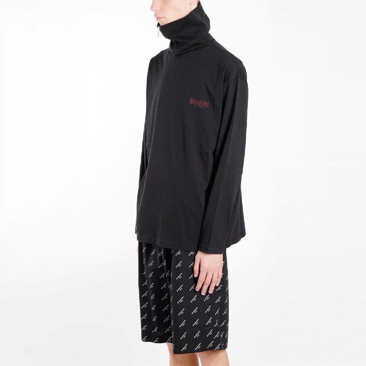 Men's Balenciaga Embroidered Logo Half Zipper High Collar Black 486144TWK521000