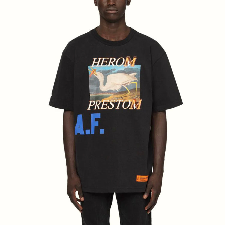 HERON PRESTON Logo Print AF Oversized T-Shirt 'Black' HMAA020R21JER0021045