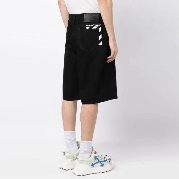 Off-White Logo-Print Knee-Length Shorts 'Black' OMYC010C99DEN0011001