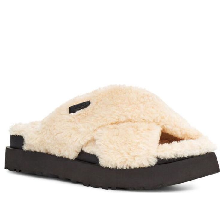 (WMNS) UGG Fuzz Sugar Cross Slide 'Natural Black' 1135131-NBLC