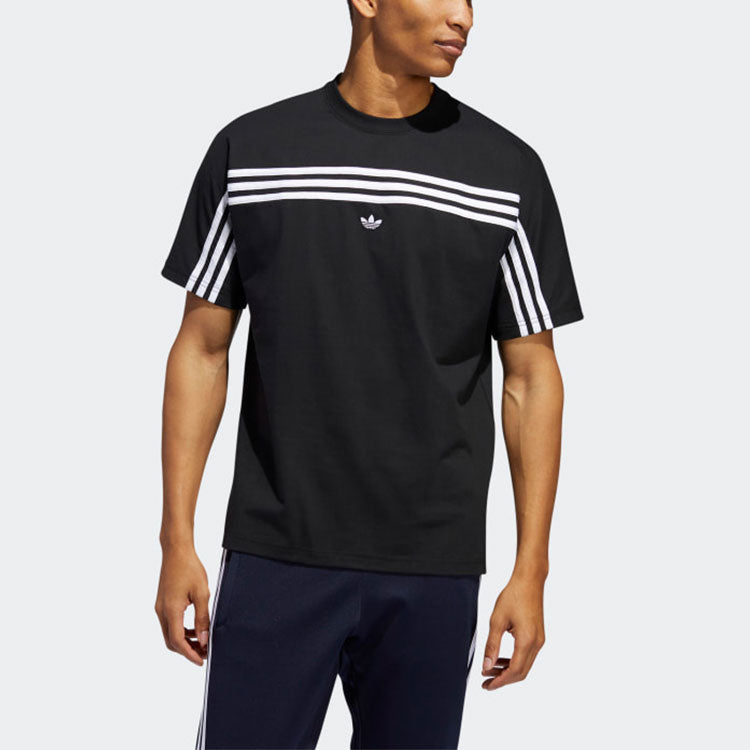 adidas originals 3-stripe Tee Stripe logo Embroidered Short Sleeve Black FM1535