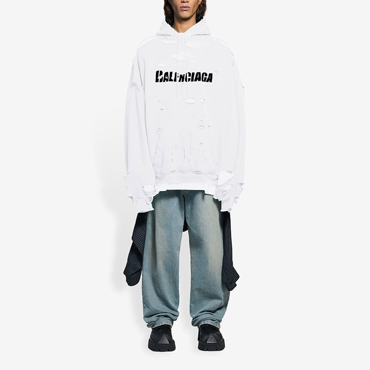 Balenciaga Caps Destroyed Hoodie 'White' 659403TKVB69040