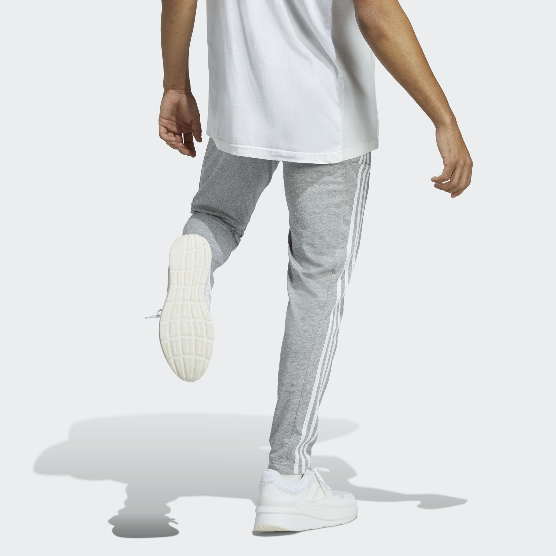 adidas Essentials Single Jersey Tapered Open Hem 3-Stripes Pants 'Grey' IC0046