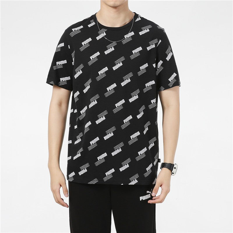 PUMA Full Print Logo Round Neck Breathable Round Neck Short Sleeve Black 846430-01