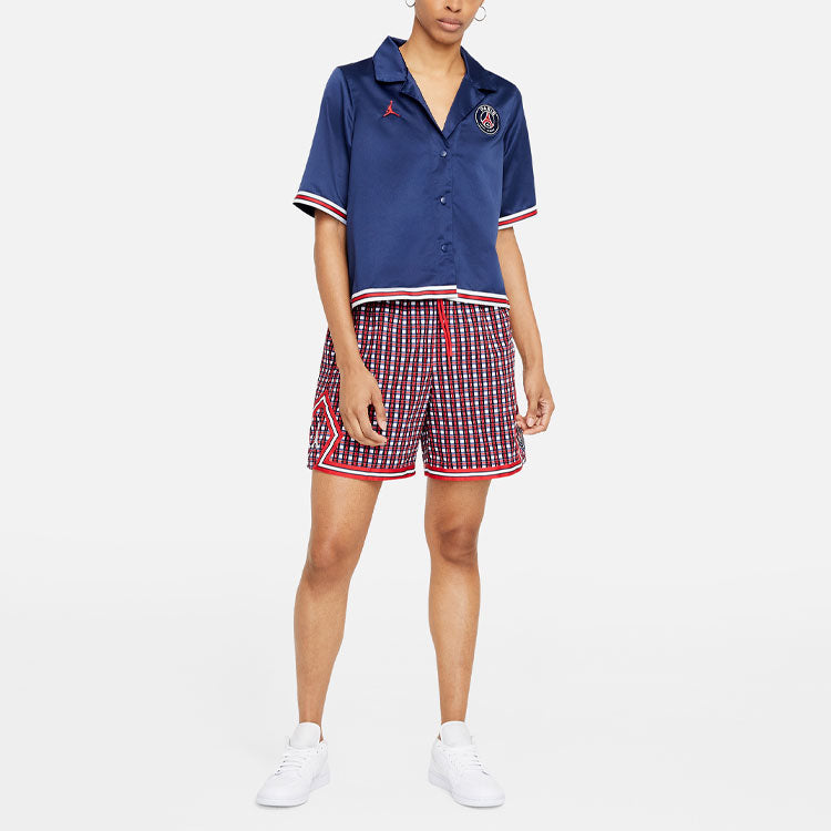 (WMNS) Air Jordan Paris Saint-Germain Logo Embroidered Soccer/Football Sports Loose Short Sleeve Shirt Navy Blue DC3820-410