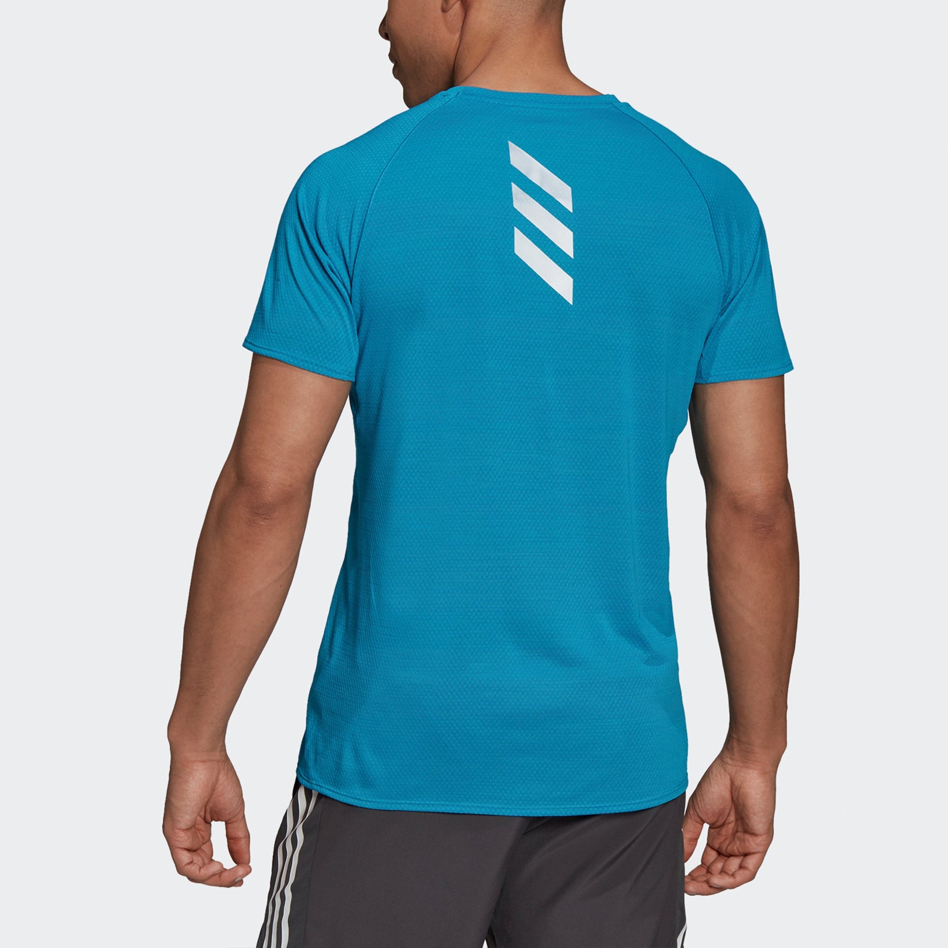 adidas Adi Runner Tee Reflective Stripe Quick Dry Breathable Logo Sports Short Sleeve Blue H25048