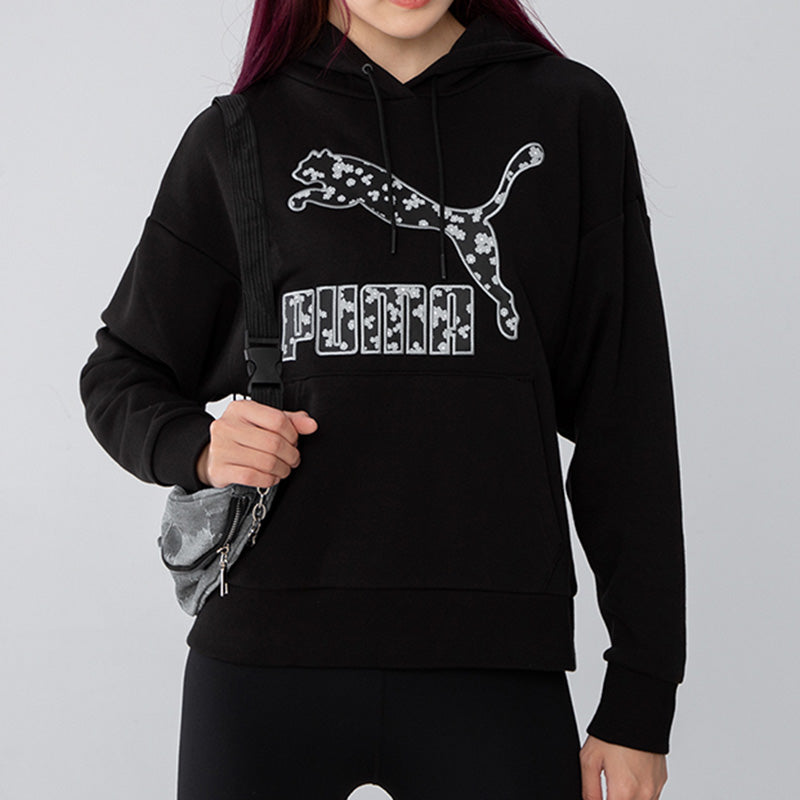 (WMNS) PUMA Logo Floral Graphic Hoodie 'Black' 533214-01