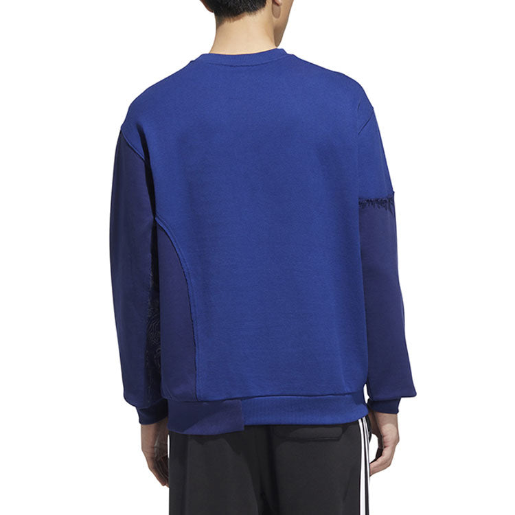 adidas originals Contrast Color Stitching Logo Stripe Round Neck Long Sleeves Blue HH9964