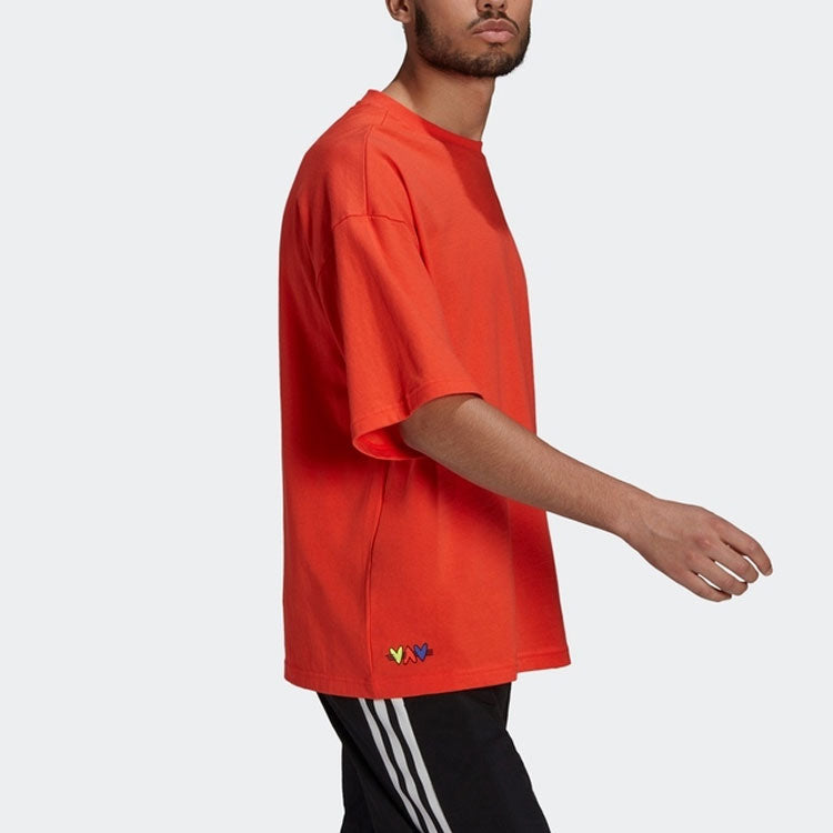 adidas Solid Color Logo Athleisure Casual Sports Round Neck Short Sleeve Couple Style Fluorescence Red H61131