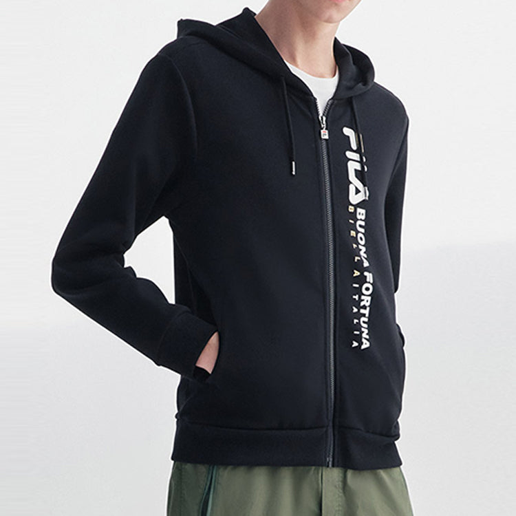 Men's FILA Sports Knit Hooded Black Jacket F11M018520F-BK