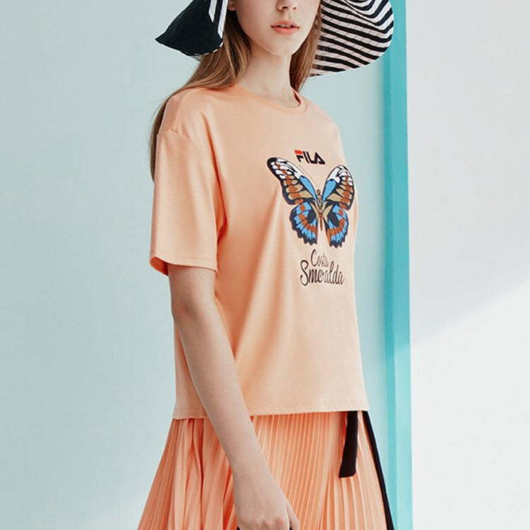 (WMNS) FILA Embroidered Round Neck Short Sleeve 'Orange' F11W028117F-OR