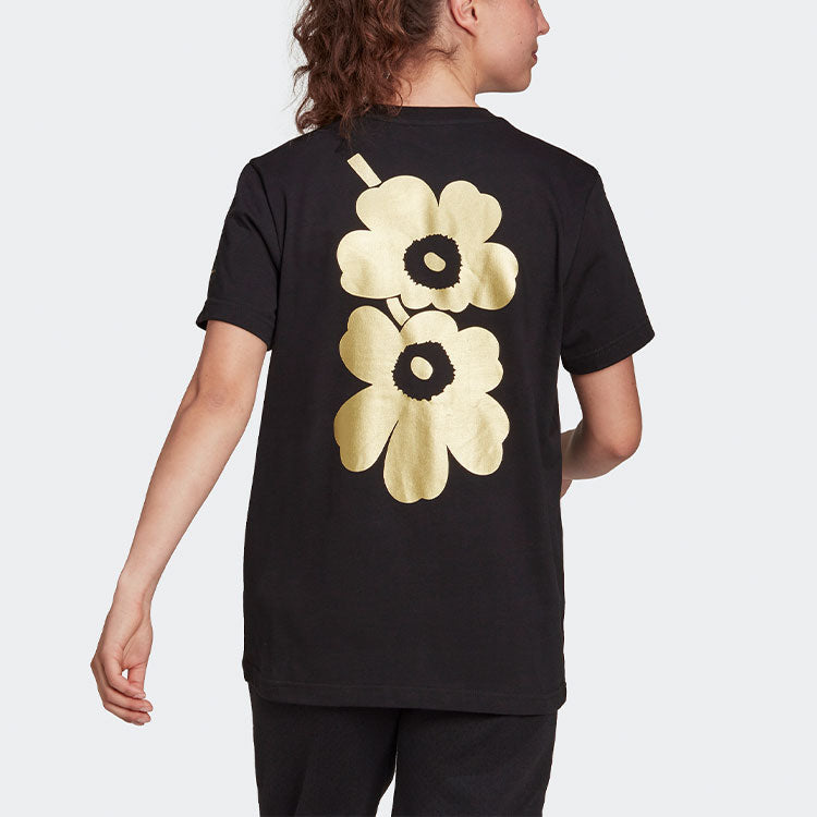 (WMNS) adidas Marimeko Gfx 1 Back Flowers Round Neck Short Sleeve Black T-Shirt GT8824