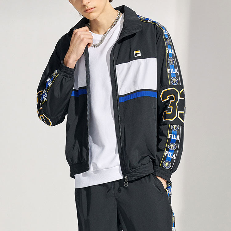 Men's FILA FUSION Loose Printing Long Sleeves Jacket Black T11M115709F-BK