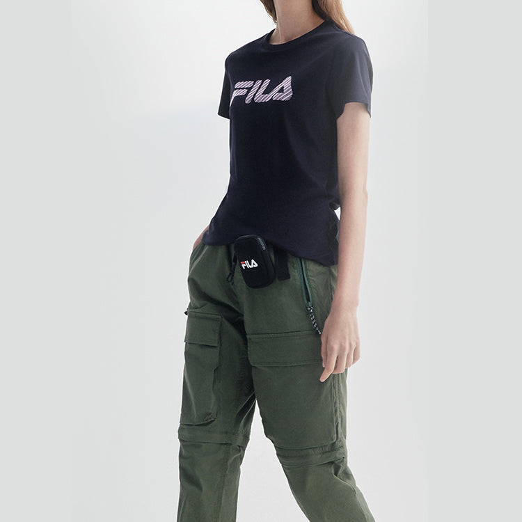 (WMNS) FILA Stripe Logo Printing Short Sleeve Navy Blue F11W028104F-NV