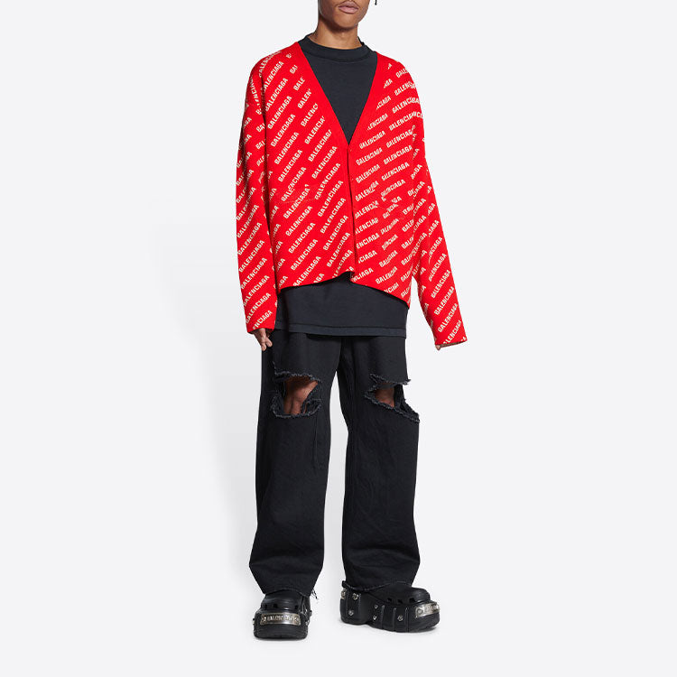 Balenciaga Mini Allover Logo Cardigan 'Red White' 699822T32336090