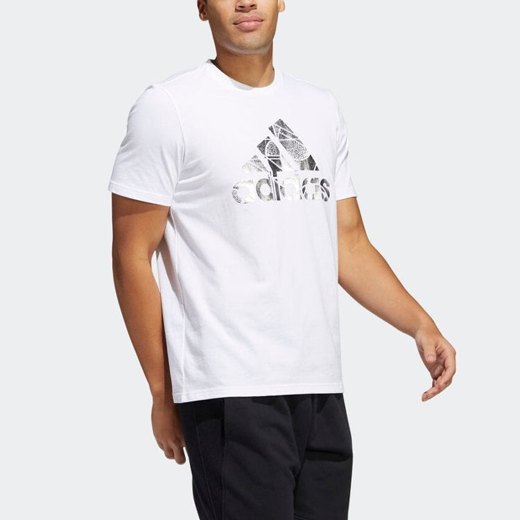 Men's adidas Alphabet Geometry Logo Printing Round Neck Pullover Short Sleeve Japanese Version White T-Shirt HE4791