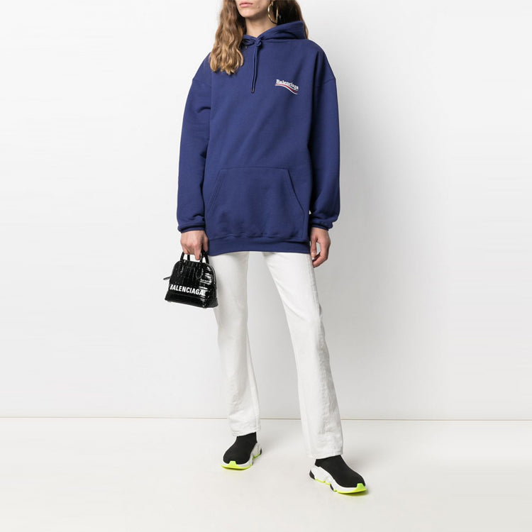 (WMNS) Balenciaga Logo Loose Hoodie Blue 578135TIV534540