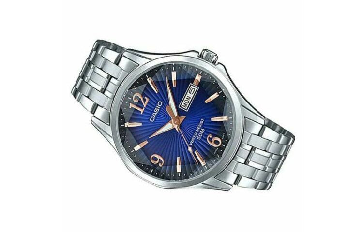 CASIO Blue DialSilver Strap Blue DialSilver Strap Mens BlueSilver Analog MTP-E120DY-2A