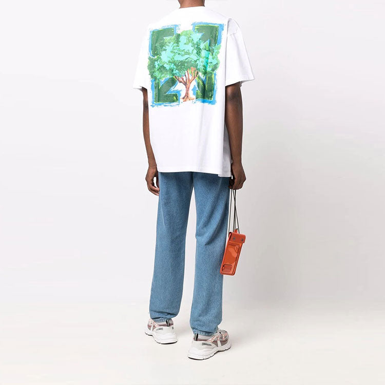 Off-White FW21 Arrow Pattern Printing Short Sleeve Loose Fit White OMAA038F21JER0090184