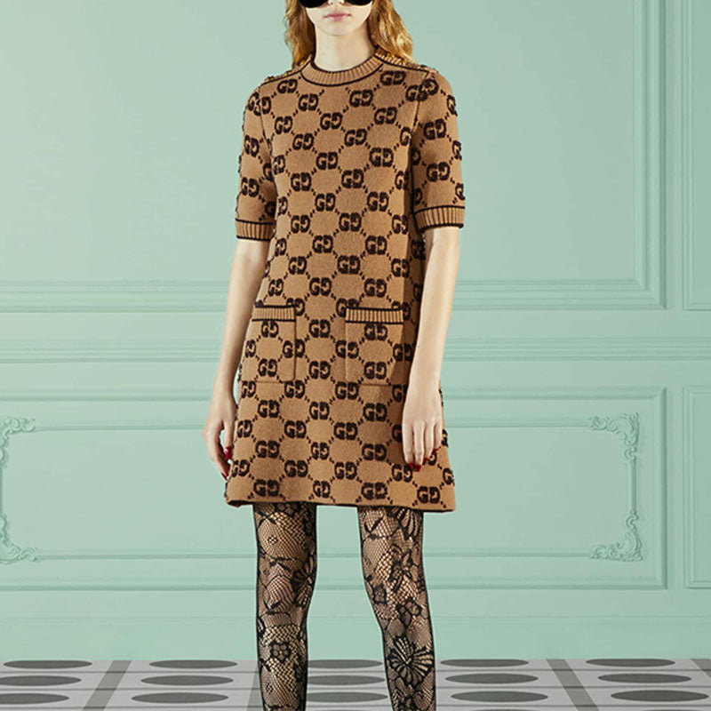 (WMNS) Gucci GG wool boucl jacquard dress 'Camel Brown' 718630-XKCNA-2668