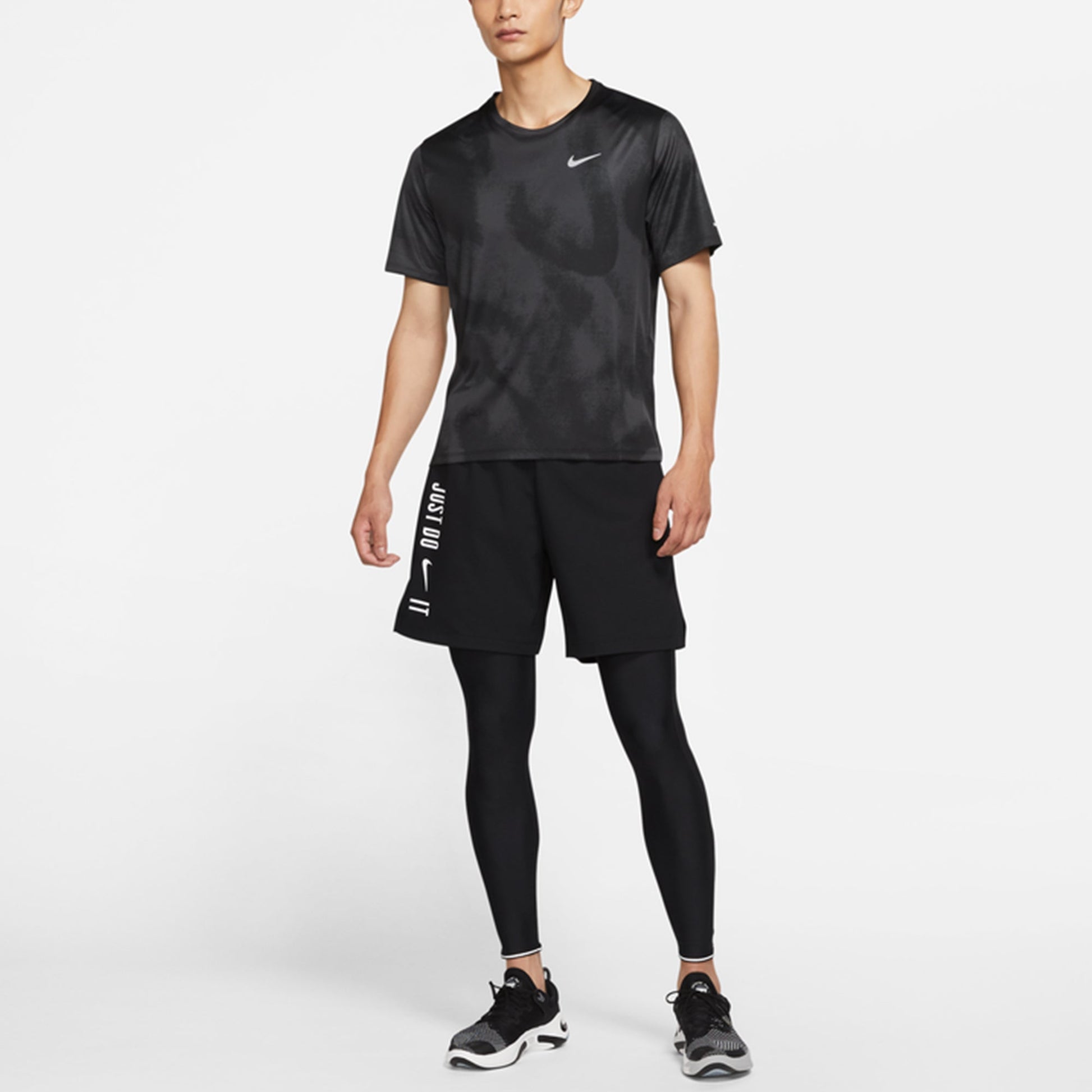 Men's Nike Training Quick Dry Breathable Printing Round Neck Short Sleeve Black T-Shirt DD5320-045