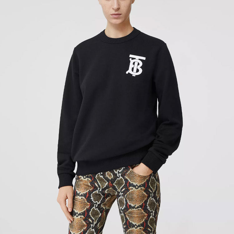 (WMNS) Burberry Pattern Round Neck Long Sleeves Pullover Hoodie Black 80243461