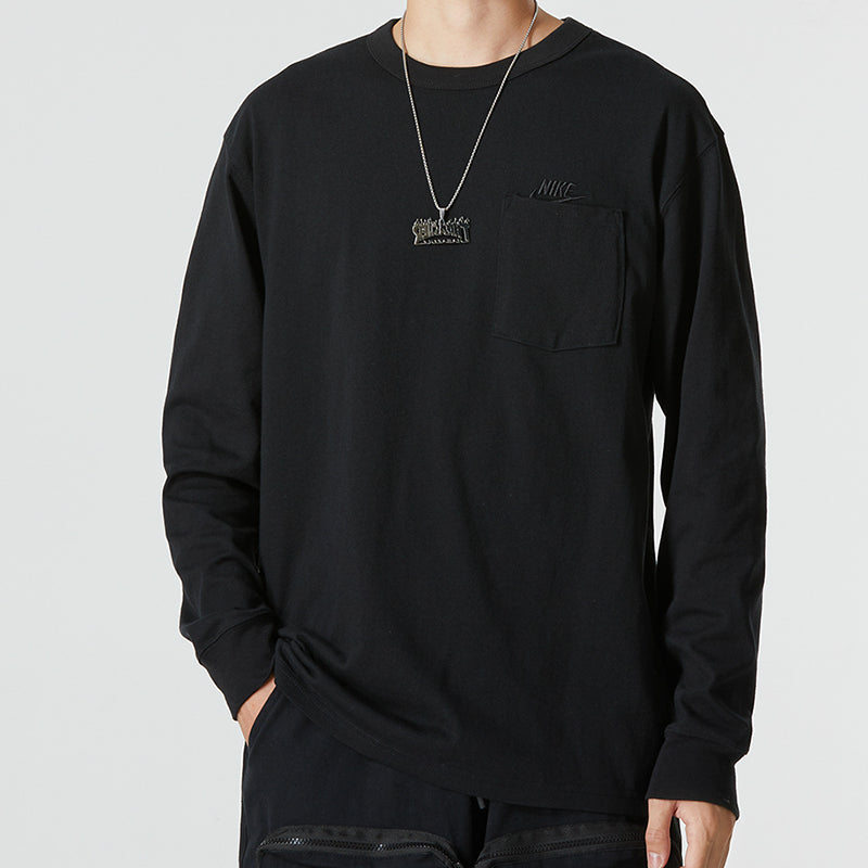 Men's Nike Solid Color Athleisure Casual Sports Round Neck Long Sleeves Black T-Shirt DR7930-010