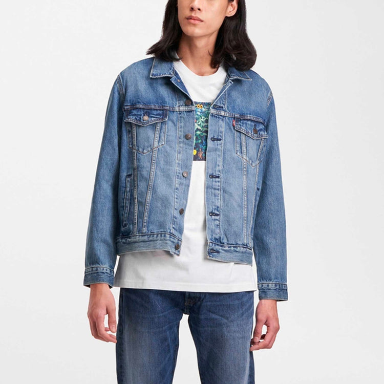 Men's Levis lapel Large Printing Denim Jacket Denim 80794-0000