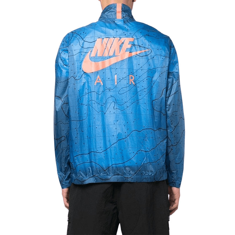 Men's Nike Printing Logo Stripe Zipper Stand Collar Jacket Blue DN2112-407