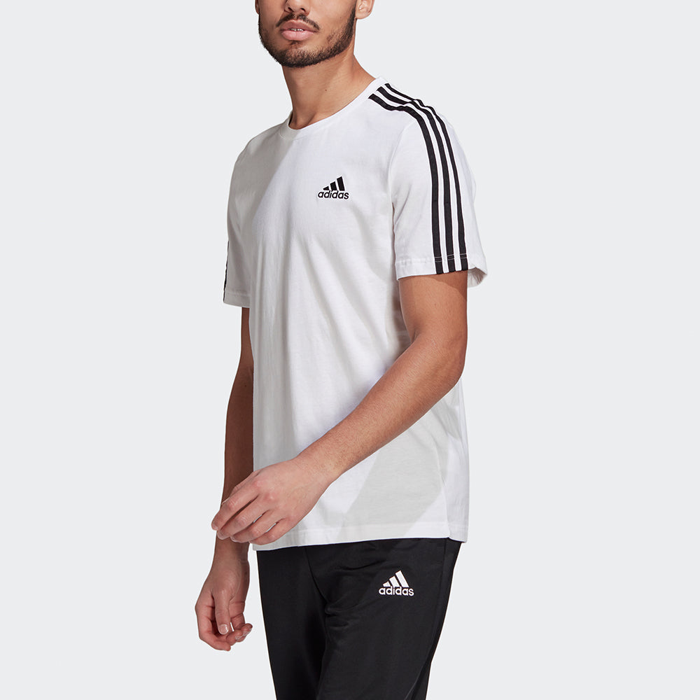adidas M 3s Sj T Sports Training Stripe Round Neck Short Sleeve White GL3733
