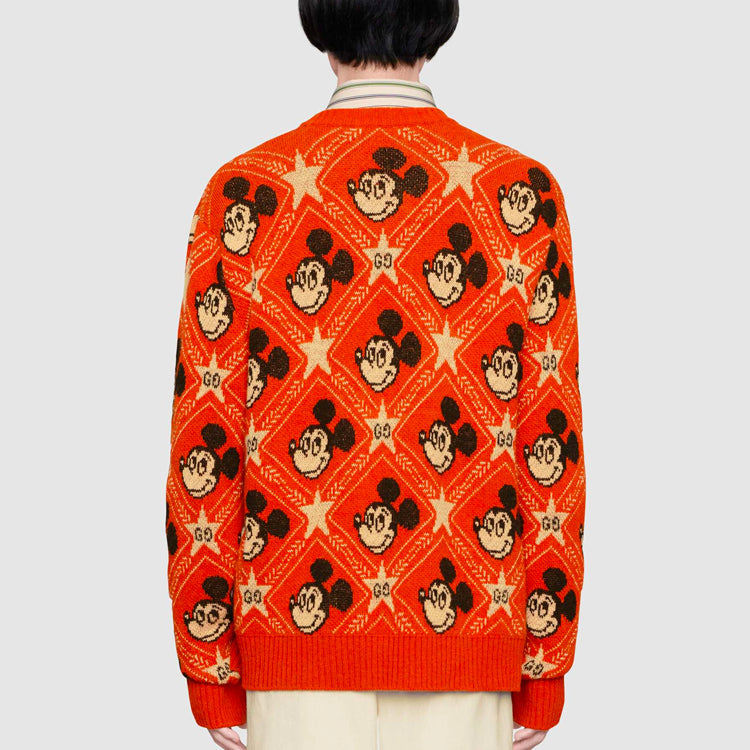 Gucci x Disney Mickey Mouse Pattern Crewneck Knitted Sweater For Men Orange 601563-XKA57-7481