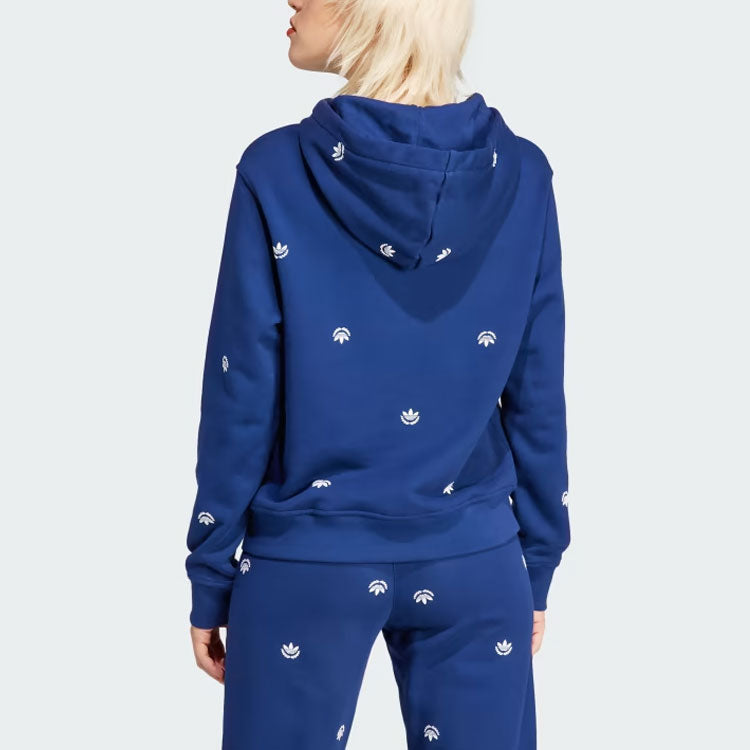 (WMNS) adidas Allover Mini Crest Logo Hoodie 'Dark Blue' IJ8298