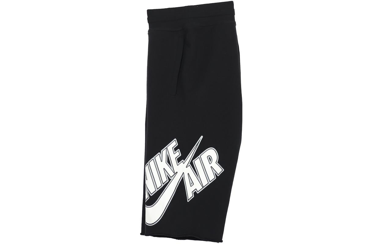 Men's Nike Logo Printing Pattern Lacing Elastic Waistband Straight Shorts Black 704685-010