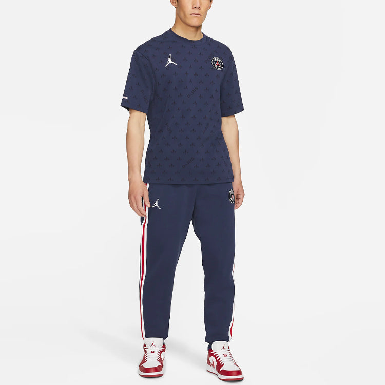 Air Jordan Paris Saint-Germain Statement Casual Sports Full Print Round Neck Short Sleeve Navy Blue DB6509-410