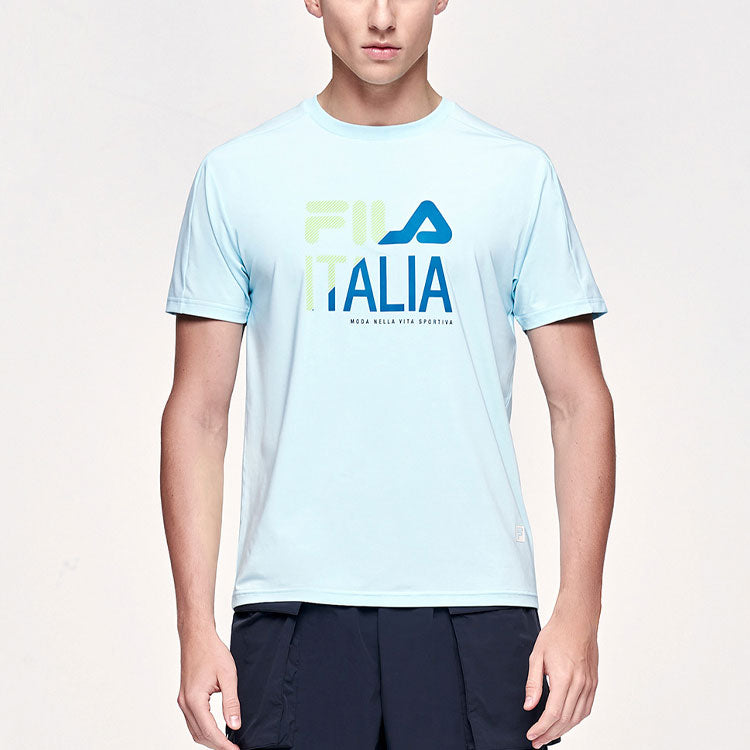 Men's FILA Athletics Logo Printing Sports Pullover Round Neck Short Sleeve Blue T-Shirt A11M121106F-LB